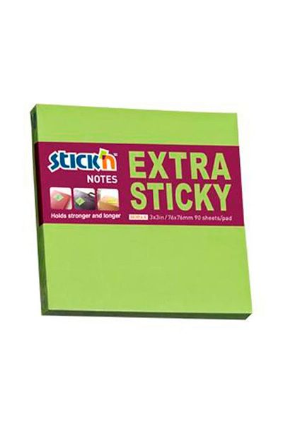 Stickn ستيكن لاصق إضافي 76 × 76 مم أخضر نيون 90 ورقة ورق ملاحظات 4-2167200-5001