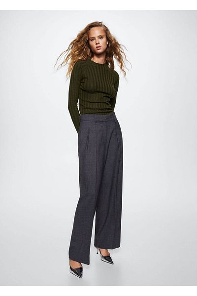 MANGO Woman High Collar Ribbed Knitted Sweater