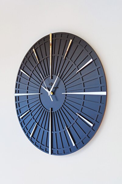 aSSe Tasarım Long Line Dekoratif Duvar Saati Siyah & Gümüş 37x37cm Sessiz Mek...