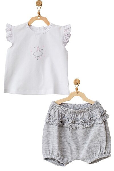 andywawa Kız Bebek Tavşan Desenli Alt Üst Gri Takım Ac21632r