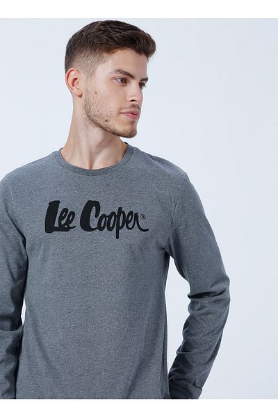 Lee Cooper O Neck Printed Anthracite Melange Men's T-shirt 231 Lcm242003 Zayne