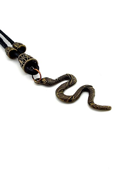 Solfera Antique Yellow Colored Snake Leather Metal Men's Necklace Q0584