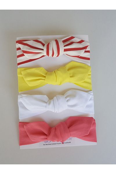 swan butik Set de 4 catarame Bandana pentru fetiță, somon galben, dungi de gresie, alb