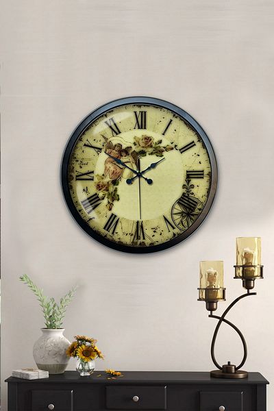 Kasva Concept Cadou 40 Cm Ceas de Perete Nostalgie Metal Negru