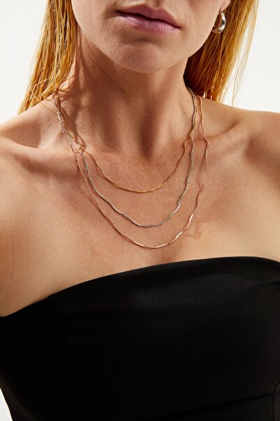 Padam Paris قلادة نسائية مكونة من 3 قطع باللون الوردي والفضي والأصفر Pdmz16