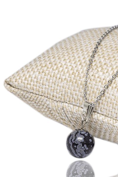 Tesbih Atölyesi Certified Natural Snowy Obsidian Stone Necklace
