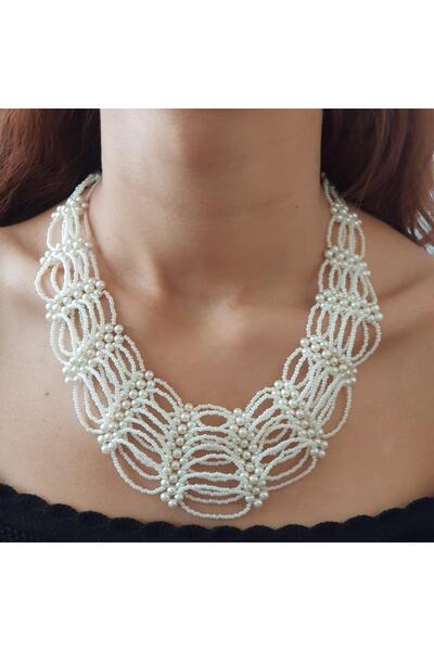 Handmade By HLY قلادة من اللؤلؤ مصنوعة يدويًا