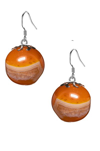 Tesbih Atölyesi Certified Orange Agate Natural Stone Earrings