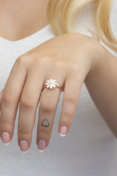 Nereze 925 Ayar Gümüş Ayarlanabilir Papatya Model Yüzük