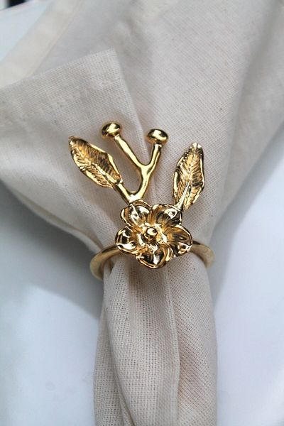 Emtory Home 6 Pieces Gold Japanese Rose Modern Metal Napkin Ring
