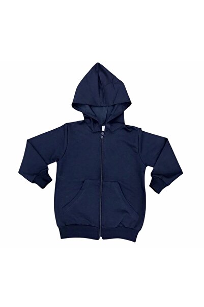 FATELLA Унисекс качулка с цип, двуредова, тъмносиня училищна суитшърт кадифен...