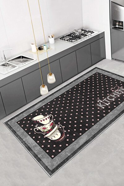 Thalia Home Dijital Baskı Kaymaz Taban Yıkanabilir Gri Mutfak Salon Halısı Yo...