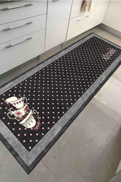 Thalia Home Dijital Baskı Kaymaz Taban Yıkanabilir Gri Mutfak Salon Halısı Yolluk