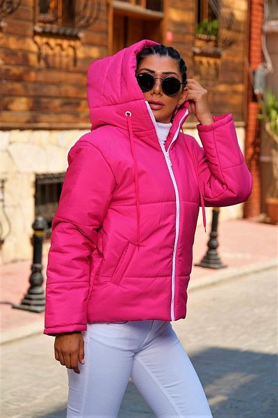 Keyifli Moda Jachetă pufă cu glugă impermeabilă fucsia pentru femei