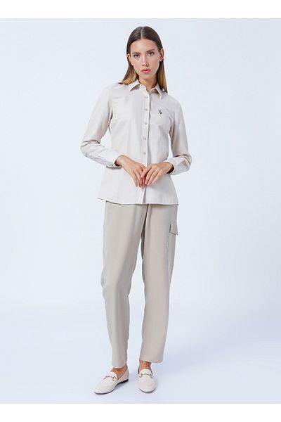 U.S. Polo Assn. Обикновена кафява дамска риза с яка на риза Woxcolor022k