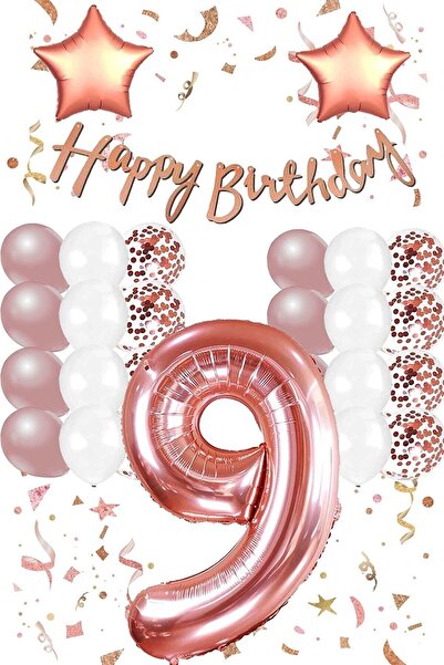 LOTUS PARTY مجموعة عيد ميلاد بعمر 9 سنوات من Rose Gold Concept، لافتة بالونات...