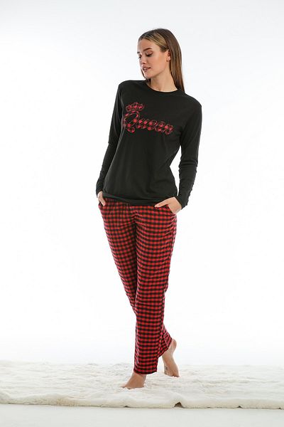 Moda Clubu Women's Queen Plaid Pajama Set (CAN BE MADE AS COUPLE'S PAJAMAS) Valentine's Day Gift