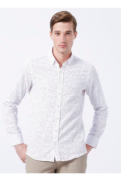 ALTINYILDIZ CLASSICS Ανδρικό λευκό - Μπορντό Slim Fit Slim Fit Button Collar 100% Cotton printed πουκάμισο