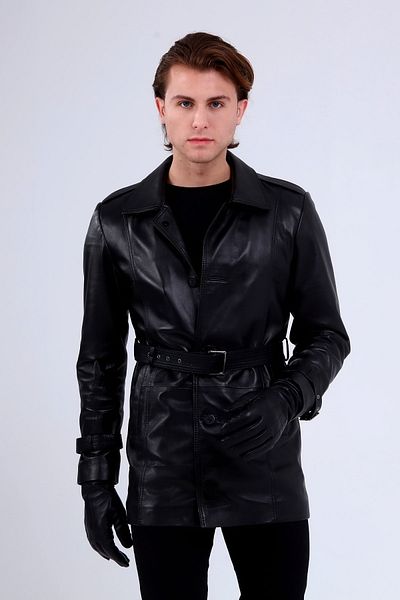 CE-YIL DERİ ÜRÜNLERİ Genuine Leather Men's Trench Jacket