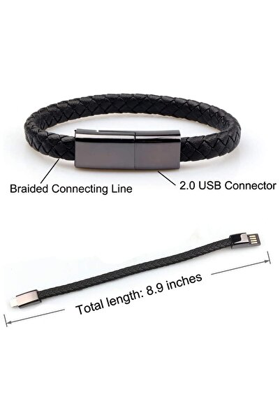 UKSCASE Usb / Type C - Lightning Deri Bileklik 20cm Kısa Şarj Kablosu