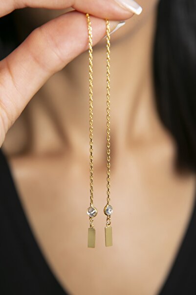 Elika Silver Kadın Taşlı Plaka Model 925 Ayar Gümüş Küpe