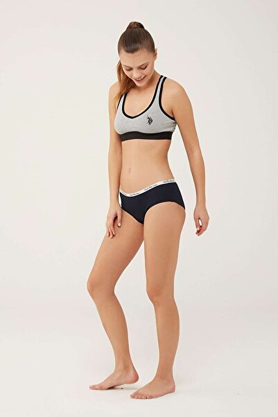 U.S. Polo Assn. Chiloți de damă din lycra din bumbac cu talie înaltă - piele alb-negru