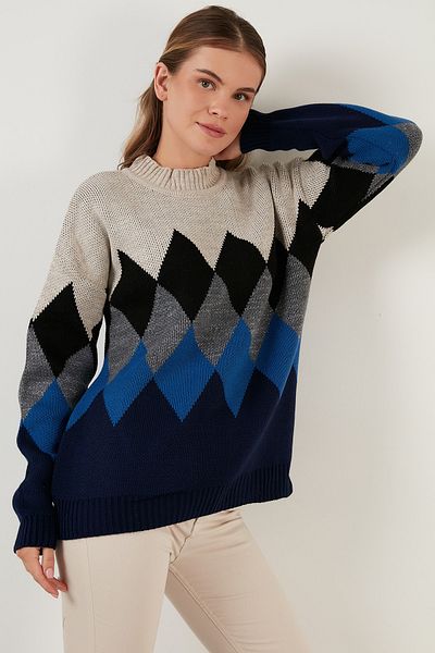 Lela Diamond Patterned Half Turtleneck Knitted Sweater Women's Sweater 6310003