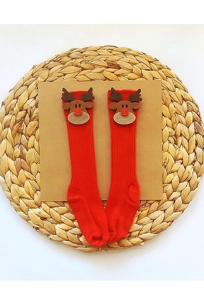 Panowill Design Girl Boy Baby Cute Deer Felted New Year's Stockings Below Knee New Year's Socks