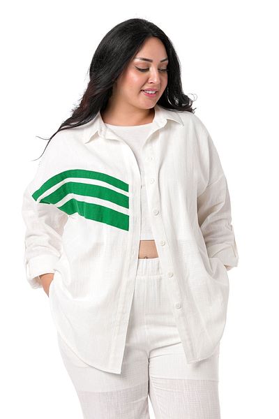 DISENTIS MODEST Camasa Marime Mare Pantaloni In Alb Set