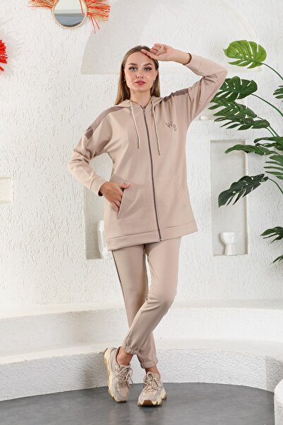 WestBound Γυναικείο φούτερ με κουκούλα και φερμουάρ, σε καφέ βιζόν, με τσέπες