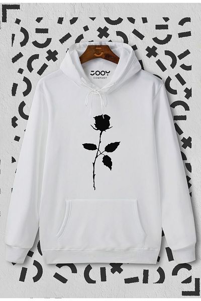 Jooy Company Hanorac alb cu glugă unisex cu imprimeu trandafiri