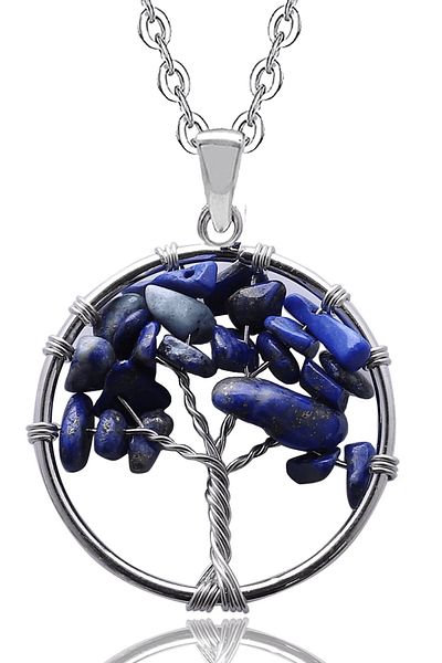 Tesbih Atölyesi Certified Natural Lapis Lazuli Stone Tree of Life Necklace