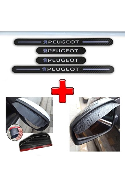 Aksefuar Lazer Peugeot 206 Uyumlu Carbon Kapı Eşiği + Ayna Yağmur Koruyucu