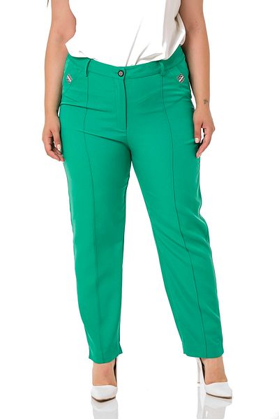 DISENTIS MODEST Green Ribbed Stitched - Split Zippered Large Size Women's Trousers