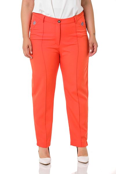 DISENTIS MODEST Large Size Narrow Leg Ribbed Stitched Leg Slit Zippered Orange Women's Trousers