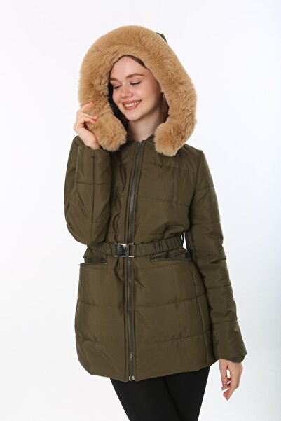 Lalezar Kadın Haki Kapüşonlu Kapitone Mont