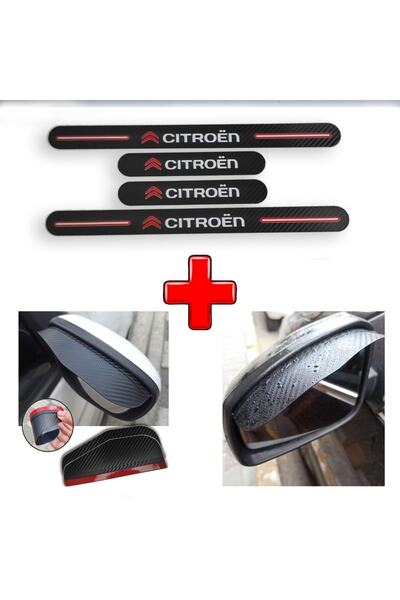 Genel Markalar Citroen C-elysee Uyumlu Carbon Kapı Eşiği + Ayna Yağmur Koruyucu