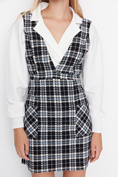 Trendyol Collection Sötétkék Gilet Tweed szőtt ruha TWOAW23EL00685