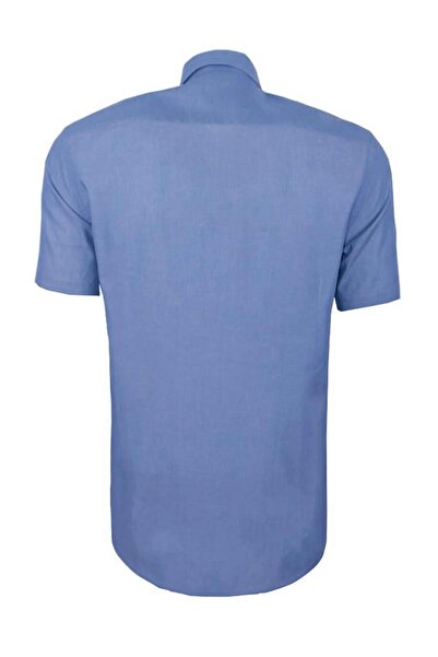 Ottomoda Erkek Mavi Kısa Kollu Regular Pamuklu Düğmeli Gömlek, Ot-c-20186