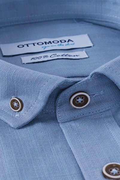 Ottomoda Erkek Mavi Düz Kısa Kollu Regular %100 Pamuklu Gömlek, Ot-c-20184