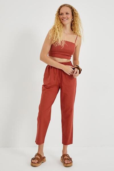 Koton Women's Tie Waist Linen Trousers 2sak40090pw