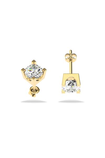 İNDİGO TAKI 1 Ct Tek Taş Altın Kaplama Gümüş Küpe