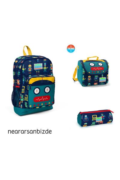 Coral High Kids Robot Patterned 3-Piece School Bag Set Backpack + Lunch Box +...