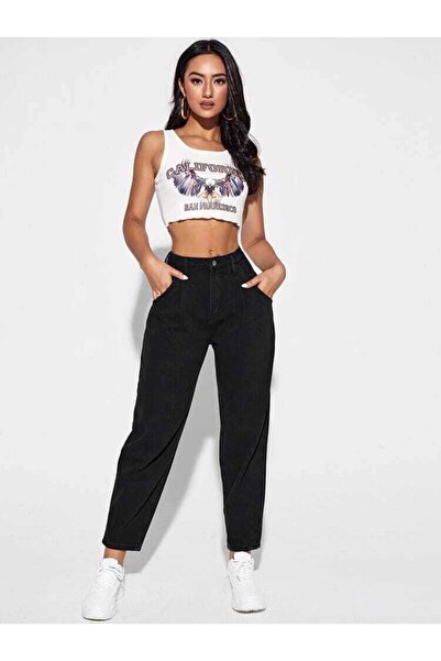 SANTA BELLA Mizia Μαύρο Αχρείαστο Mom Jean Γυναικείο Boyfriend Ψηλή Μέση Powe...