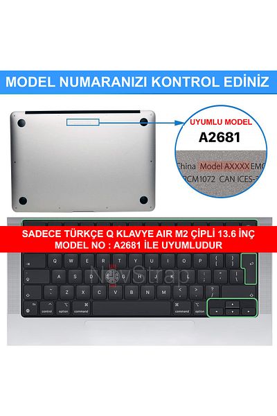 NovStrap حافظة حماية شفافة للوحة المفاتيح Apple Macbook Air 2022 13.6 M2 A2681 متوافقة مع لوحة المفاتيح التركية Q