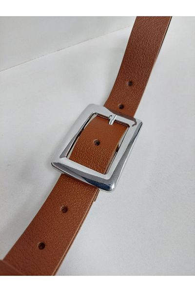 Kemerix 100% Genuine Leather Women's Tan Belt with Silver Buckle