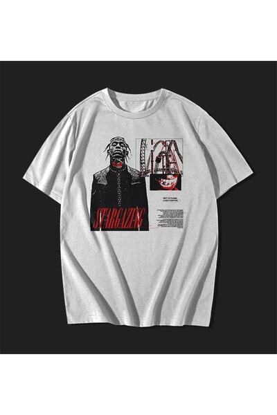 rebelberi Tricou Oversized Unisex Alb Travis Scott Stargazing Stil Y2K Rap Hi...