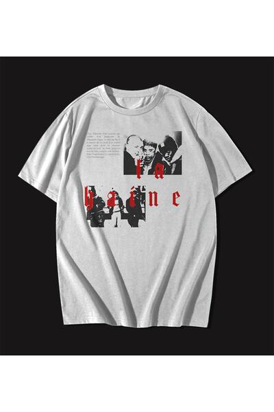 rebelberi تي شيرت أبيض كبير الحجم للجنسين من La Haine Film Cinema باللغة الفر...