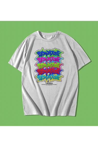 rebelberi Tricou unisex supradimensionat cu scris colorat în stil Y2k alb