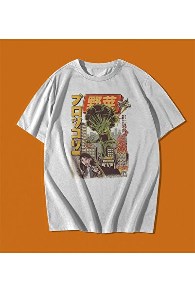 rebelberi Tricou alb unisex oversize japonez cu monstrul broccoli